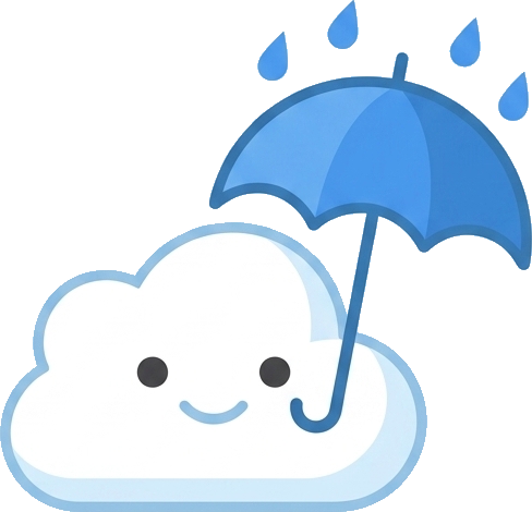 Clouzy mascot holding an umbrella