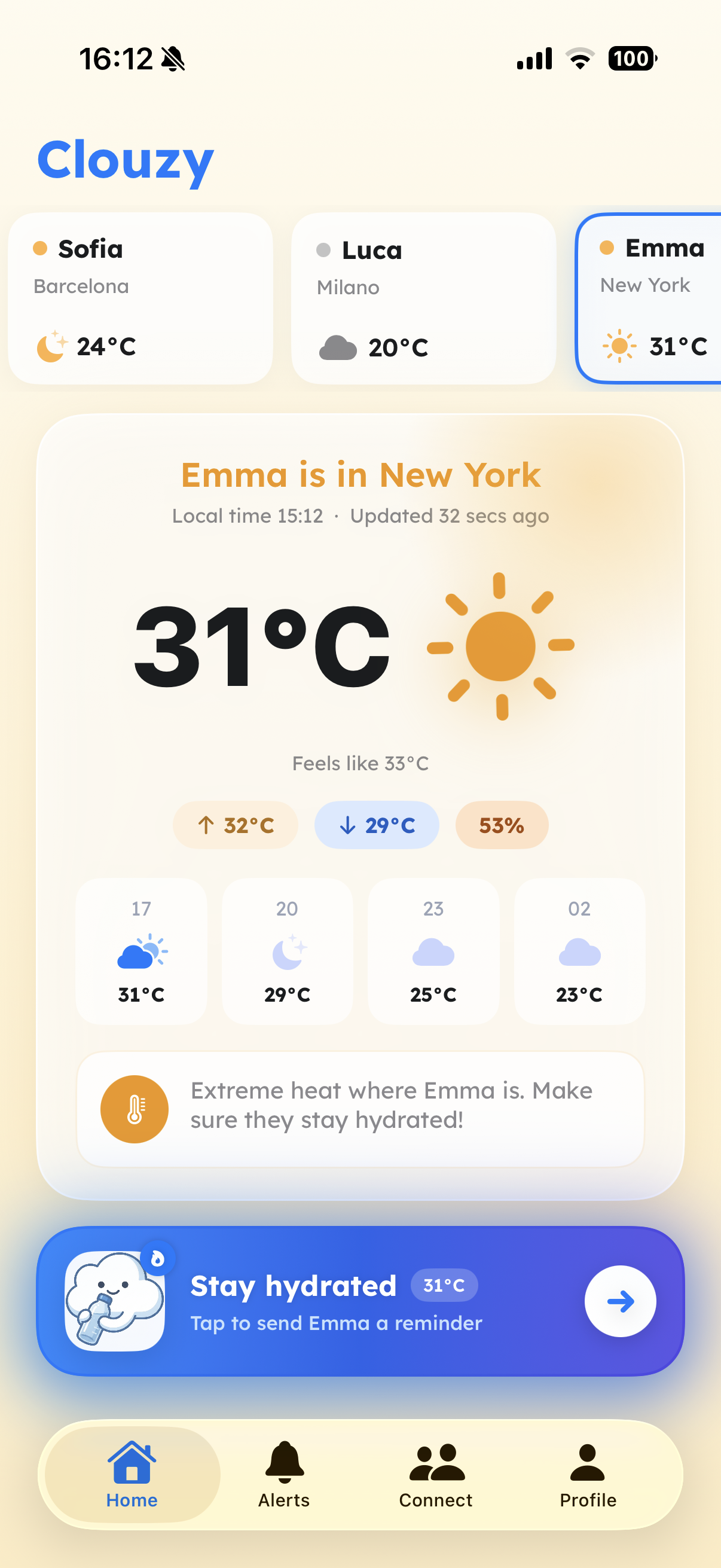 Clouzy, extreme heat where Emma is